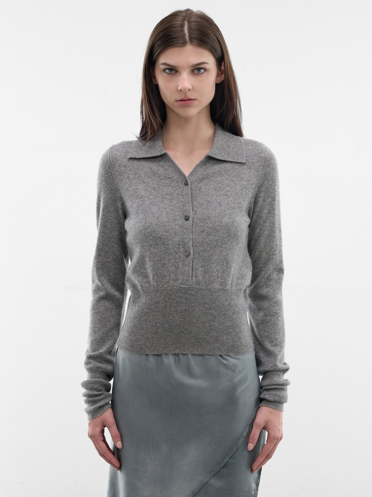 Gray Cashmere Knit Polo Sweater (ST02-3K-ELEPHANT-GREY)