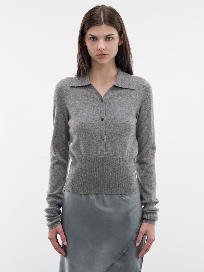 Gray Cashmere Knit Polo Sweater (ST02-3K-ELEPHANT-GREY)