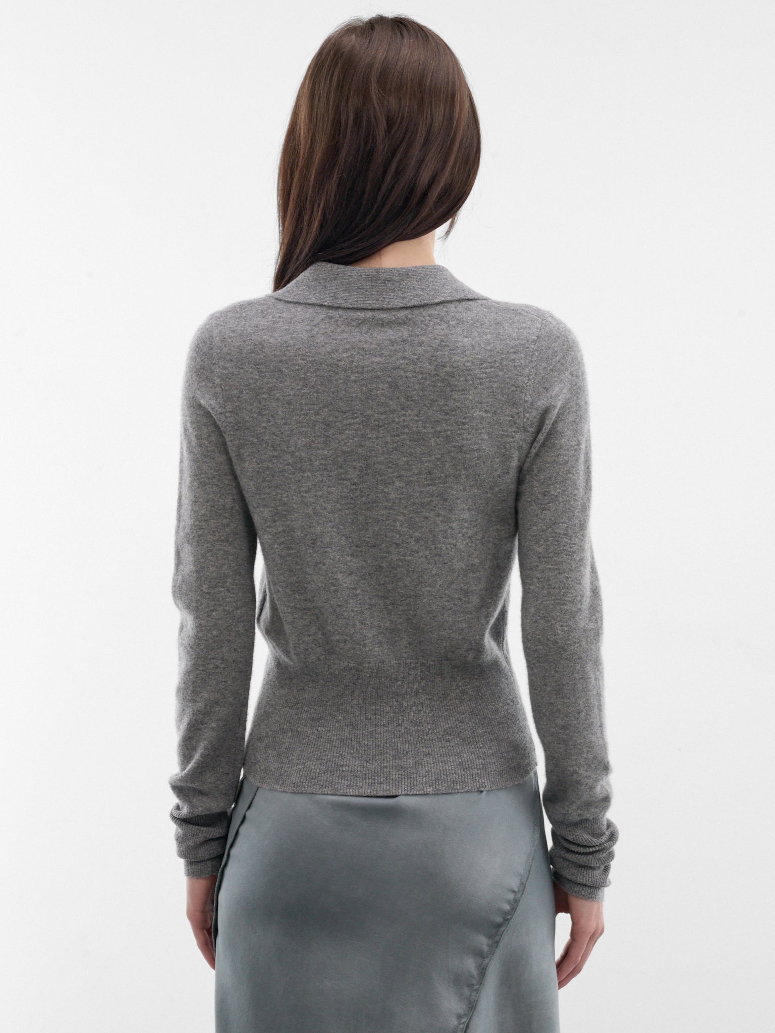 Gray Cashmere Knit Polo Sweater (ST02-3K-ELEPHANT-GREY)