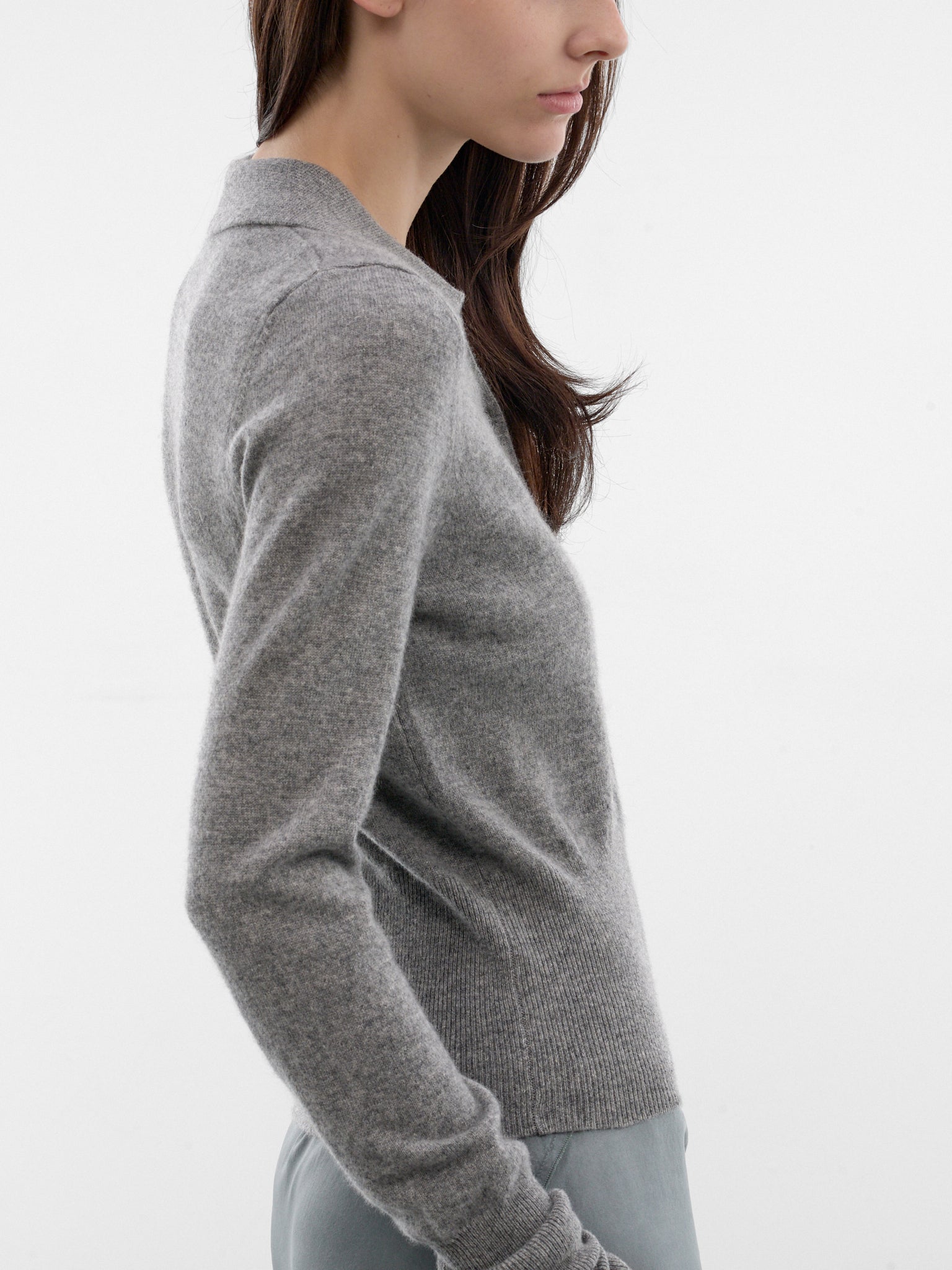 Gray Cashmere Knit Polo Sweater (ST02-3K-ELEPHANT-GREY)