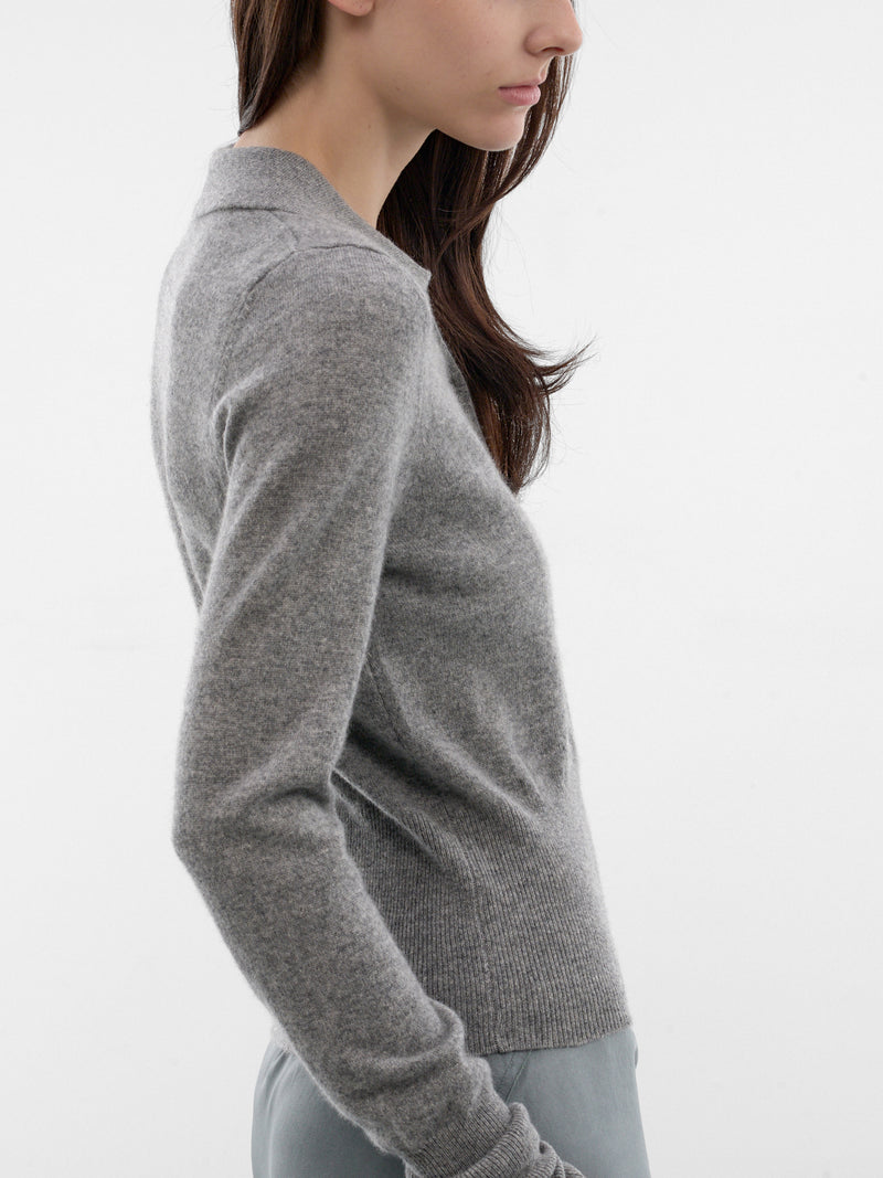 Gray Cashmere Knit Polo Sweater (ST02-3K-ELEPHANT-GREY)