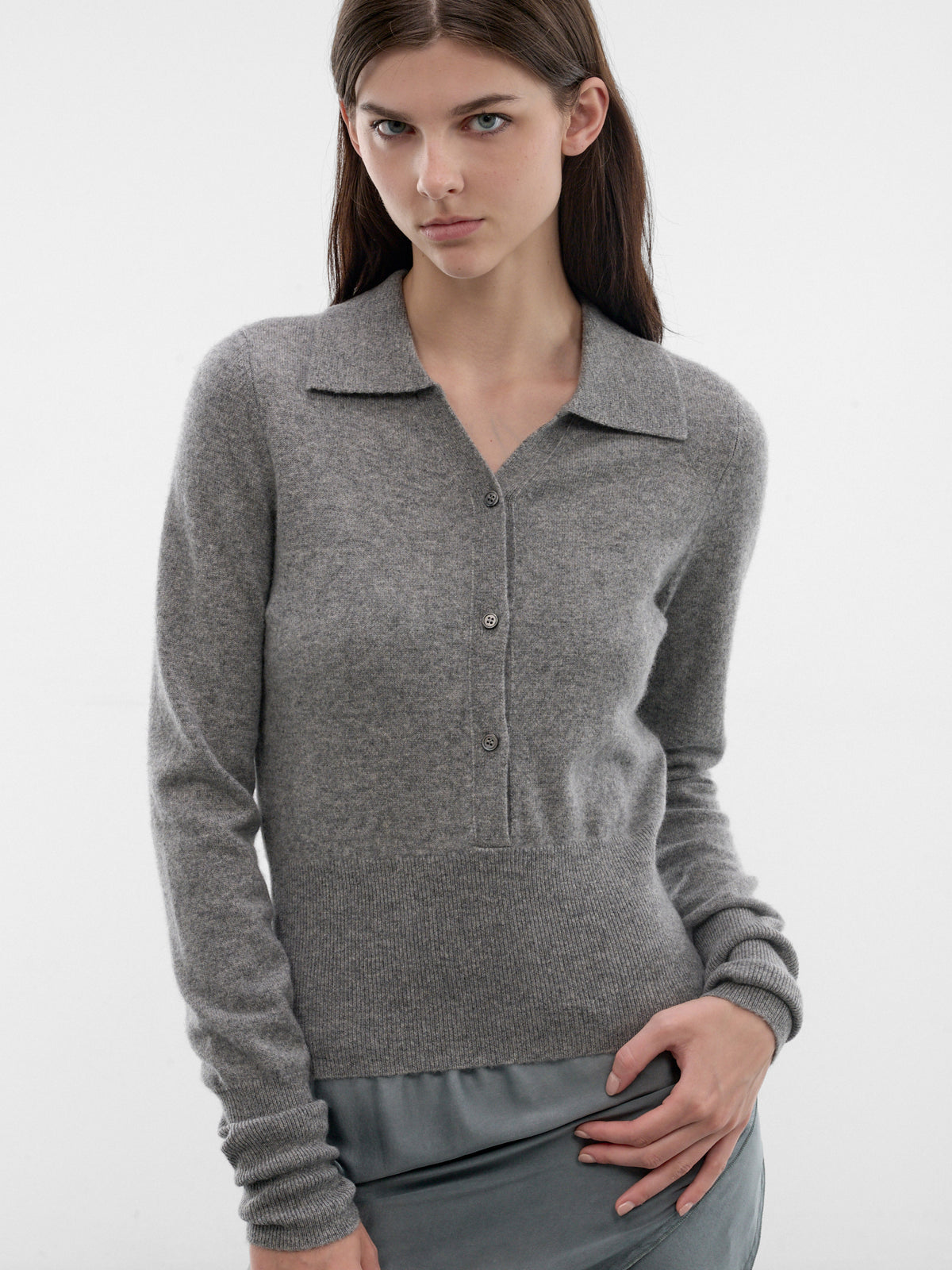 Gray Cashmere Knit Polo Sweater (ST02-3K-ELEPHANT-GREY)