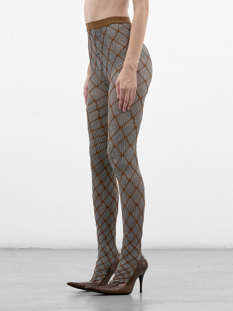 Silver Diamond Net Leggings (ST02SS26-BEIGE-SILVER)