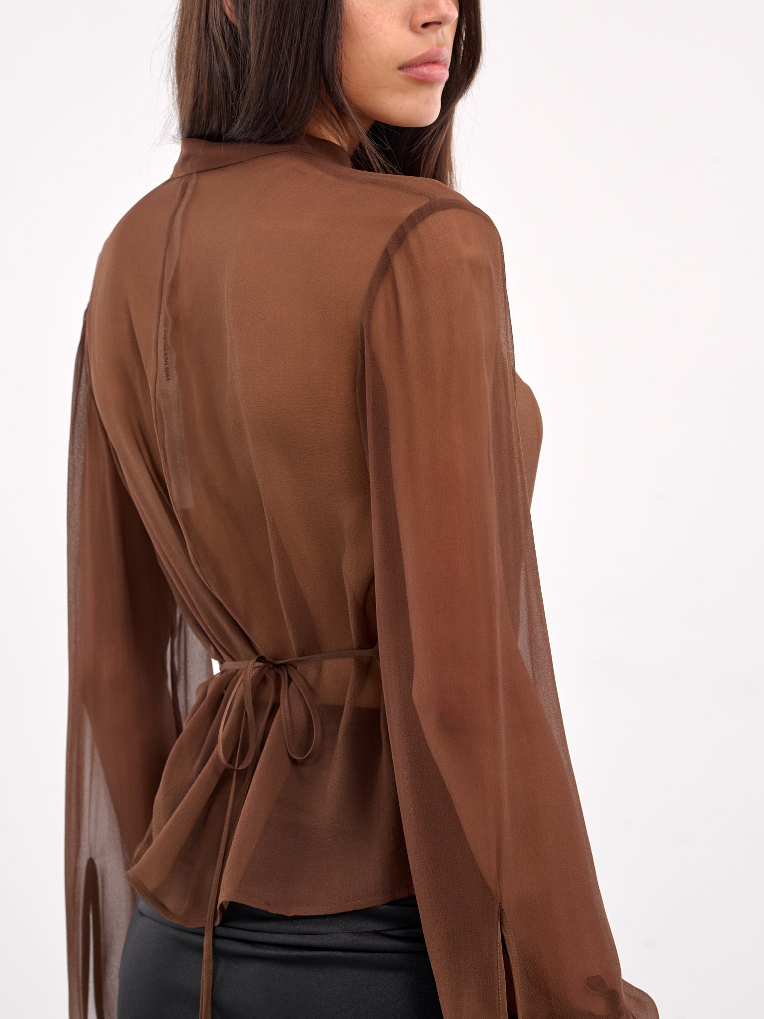 Tie-Fastened Gathering Georgette Shirt (ST07S1BR420-UMBER)
