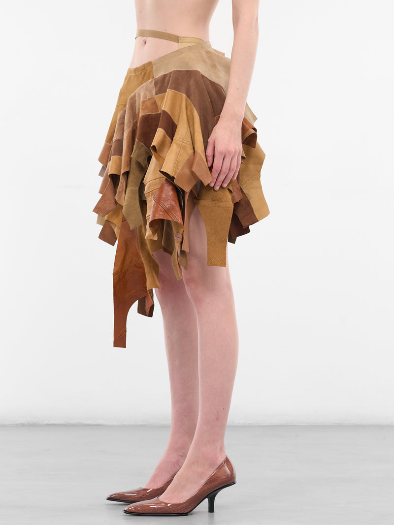 Suzy Brown Patchwork Leather Skirt (SUZY-LEATHER-LIGHT-BROWN)