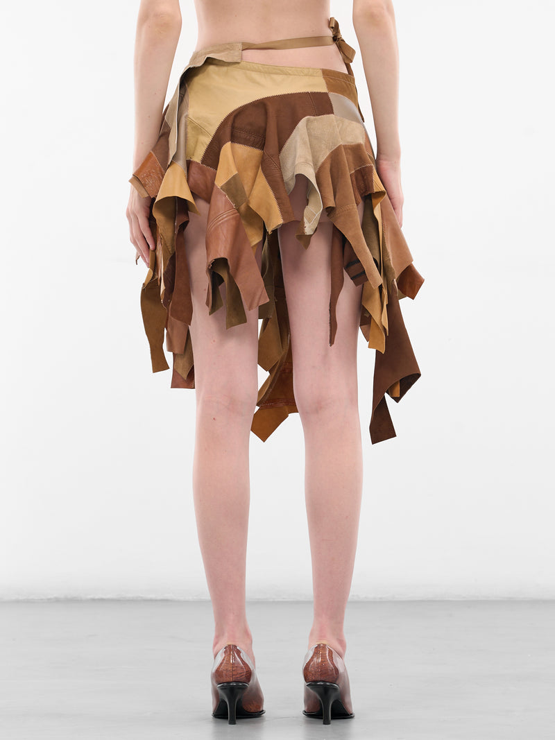 Suzy Brown Patchwork Leather Skirt (SUZY-LEATHER-LIGHT-BROWN)