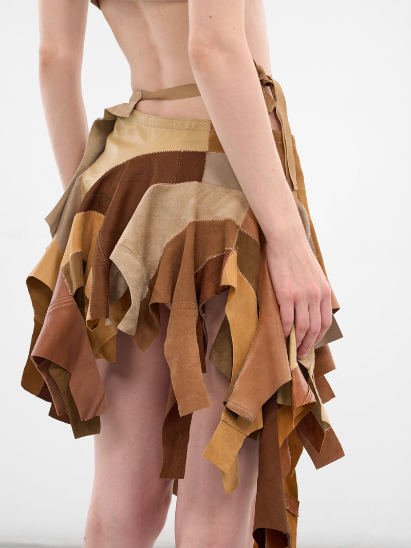 Suzy Brown Patchwork Leather Skirt (SUZY-LEATHER-LIGHT-BROWN)