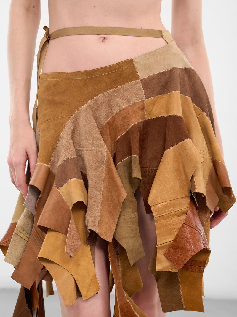 Suzy Brown Patchwork Leather Skirt (SUZY-LEATHER-LIGHT-BROWN)