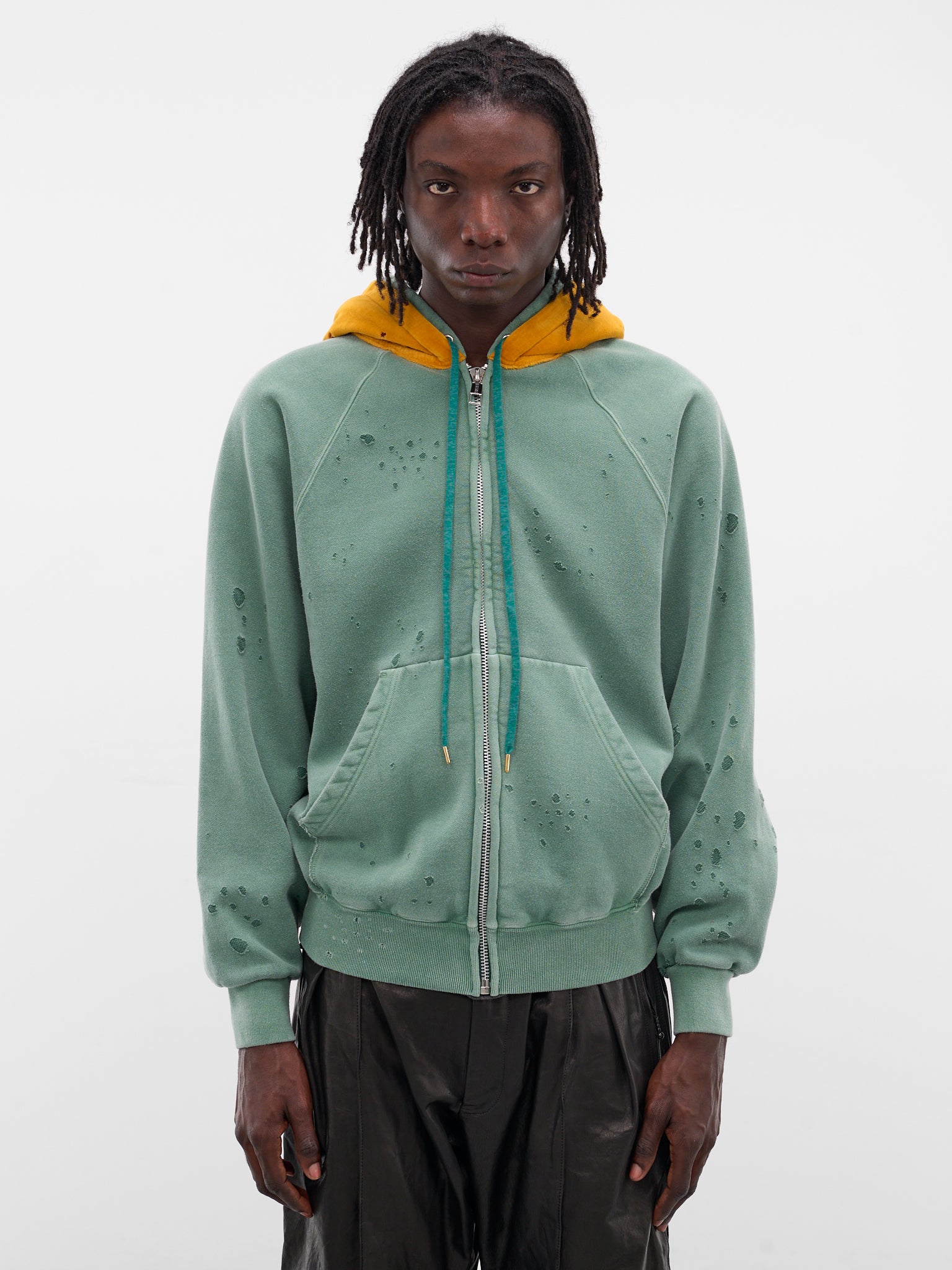 Green Layered Velour Zip Hoodie (SW-SV-NGA-1003-GREEN)