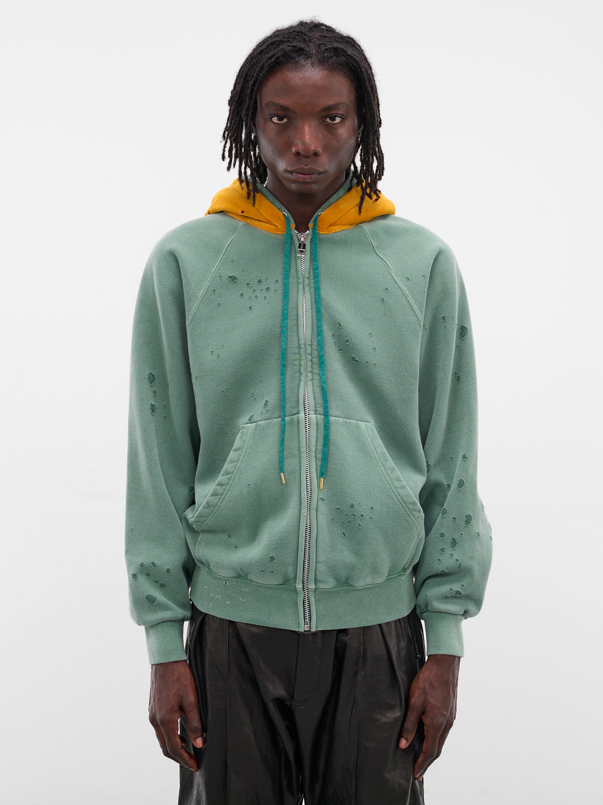 Green Layered Velour Zip Hoodie (SW-SV-NGA-1003-GREEN)