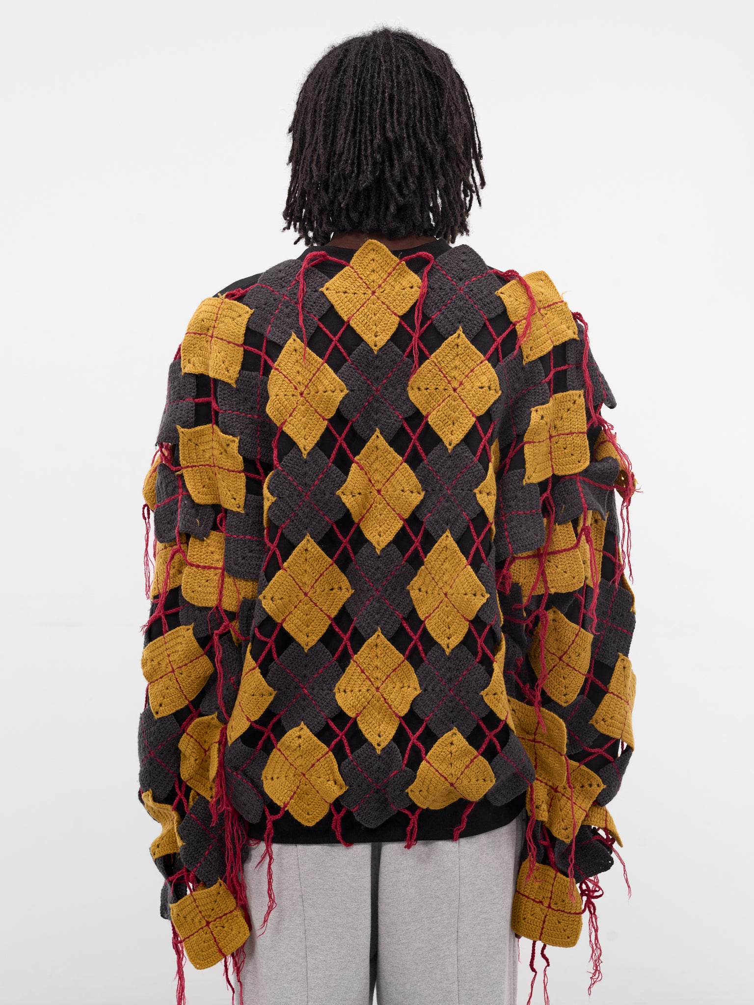 Black Argyle Knit Patchwork Sweatshirt (SW-SV-NGA-1006-BLACK)