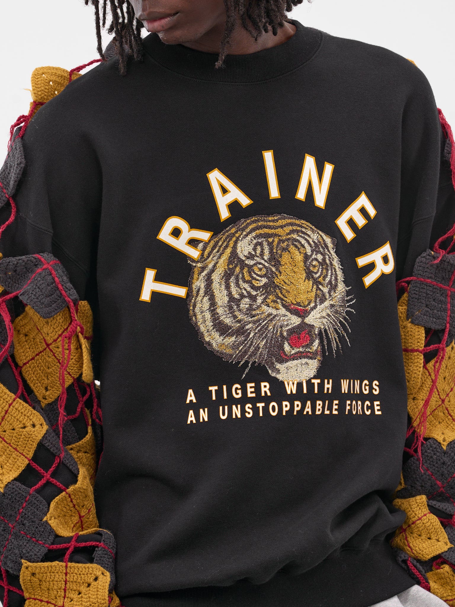 Black Argyle Knit Patchwork Sweatshirt (SW-SV-NGA-1006-BLACK)