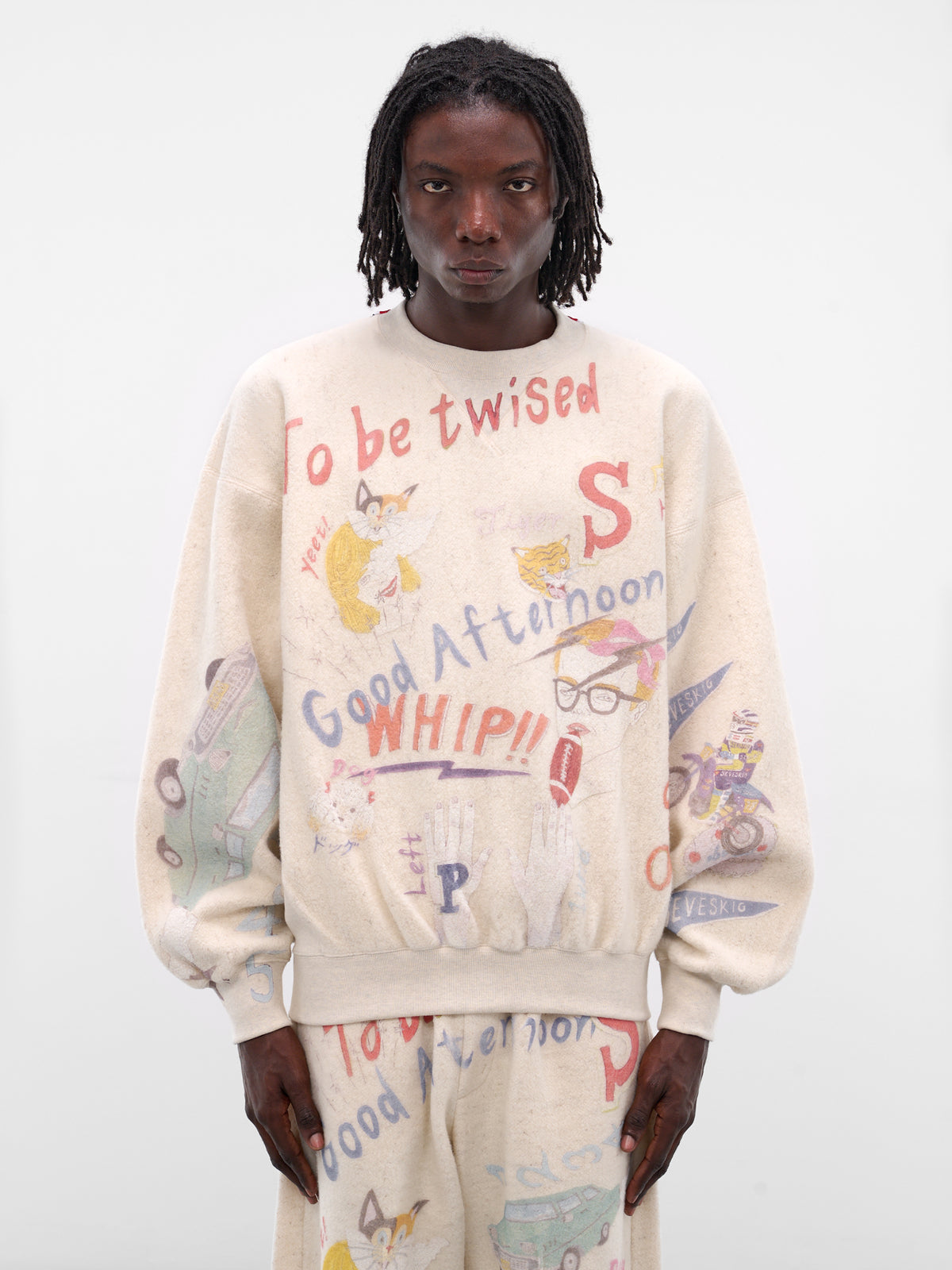 White Graffiti Print Wool Sweatshirt (SW-SV-NGA-1007-WHITE)