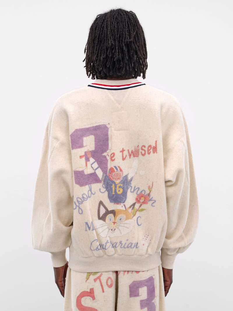 White Graffiti Print Wool Sweatshirt (SW-SV-NGA-1007-WHITE)