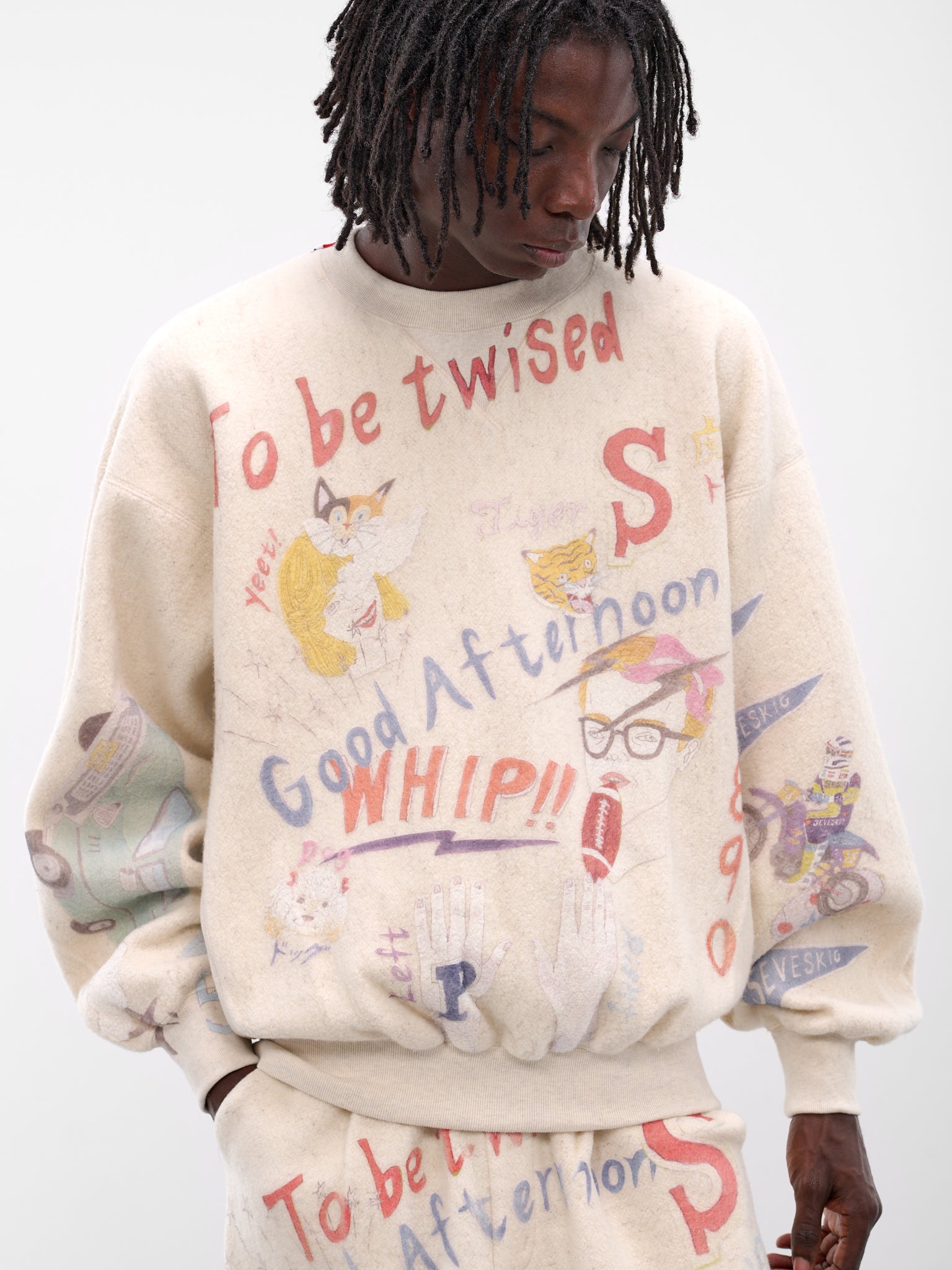 White Graffiti Print Wool Sweatshirt (SW-SV-NGA-1007-WHITE)