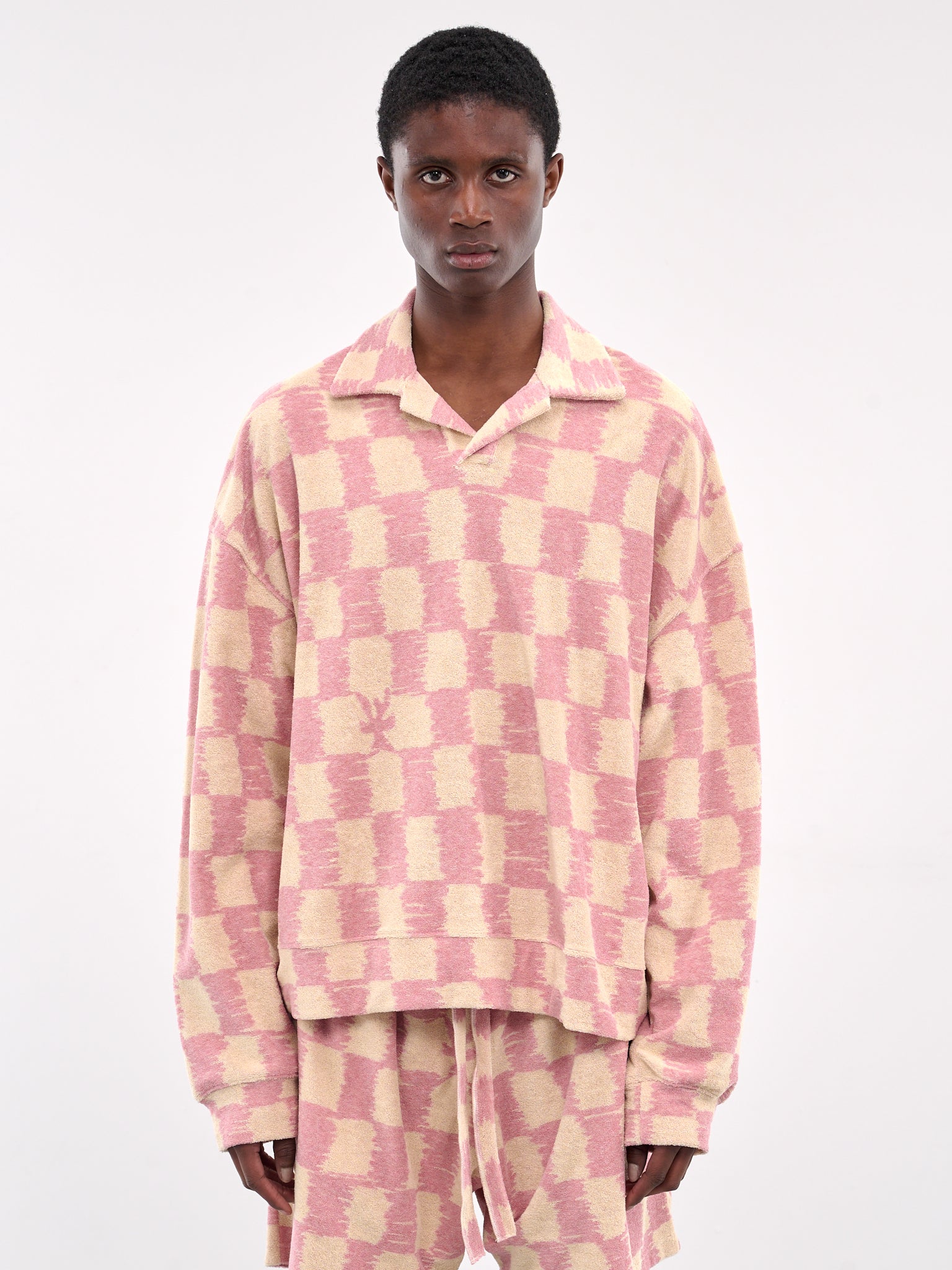 Checkerboard Polo Sweater (SW006001-BEIGE-PINK)