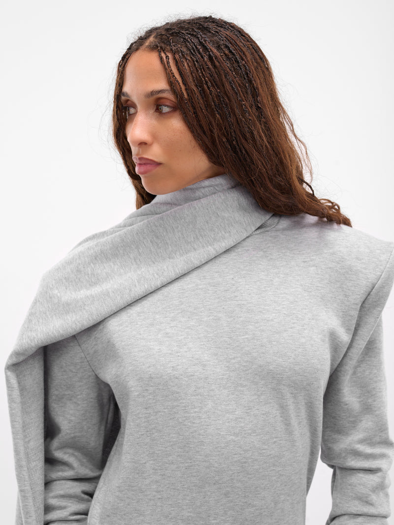 Gray Cotton Draped Scarf Sweatshirt (SWEATSHIRT-01-GREY)