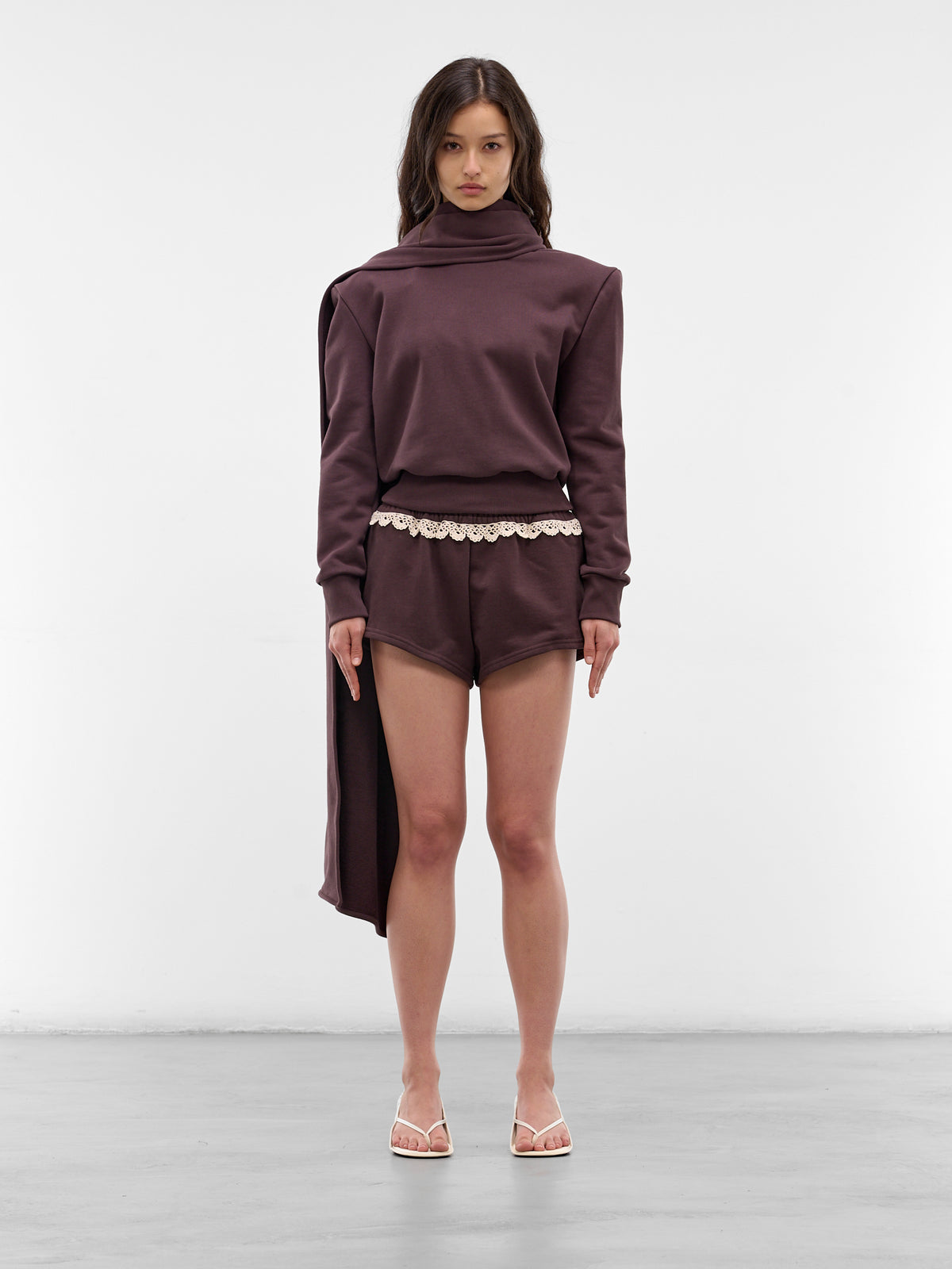 Brown Shoulder Pad Scarf Sweatshirt (SWEATSHIRT02-BROWN)