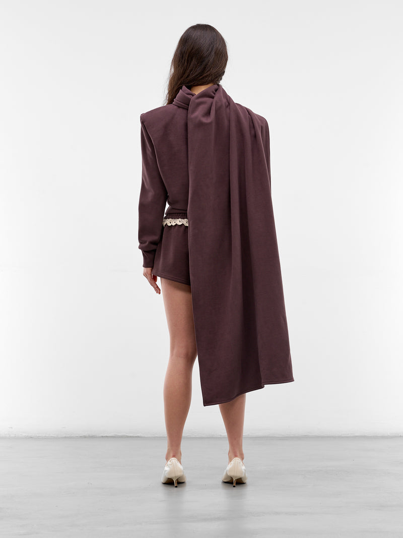 Brown Shoulder Pad Scarf Sweatshirt (SWEATSHIRT02-BROWN)