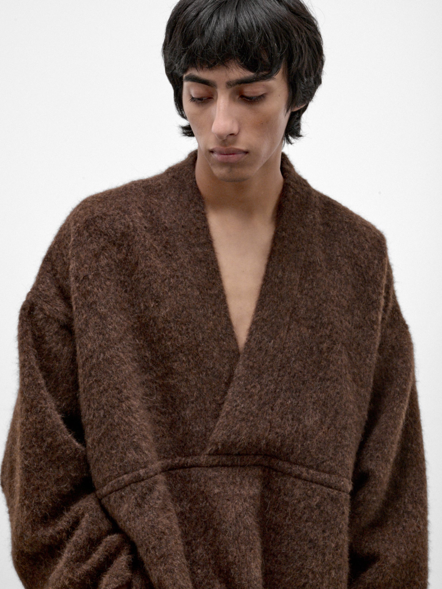 Brown Alpaca-Wool Shawl Sweater (SWEAT#70-BROWN-ALPACA)