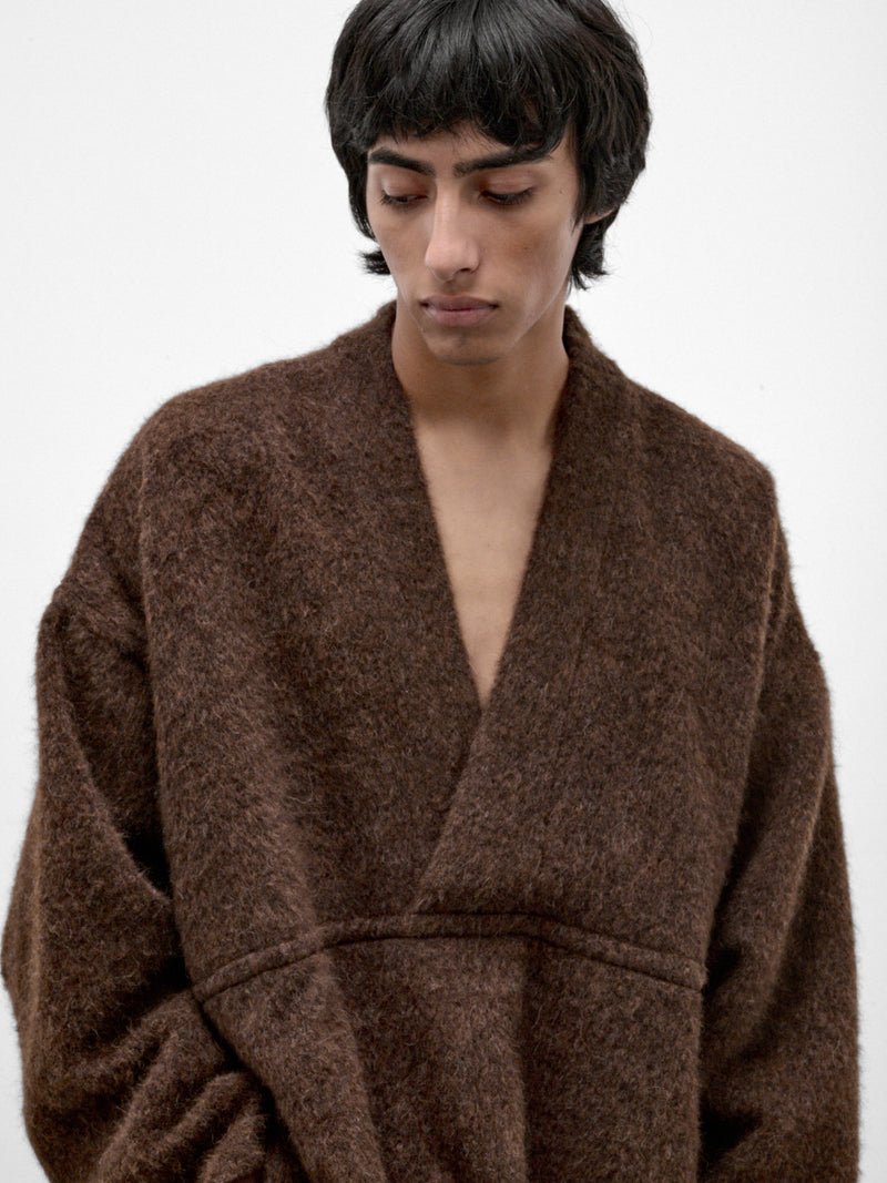 Brown Alpaca-Wool Shawl Sweater (SWEAT#70-BROWN-ALPACA)