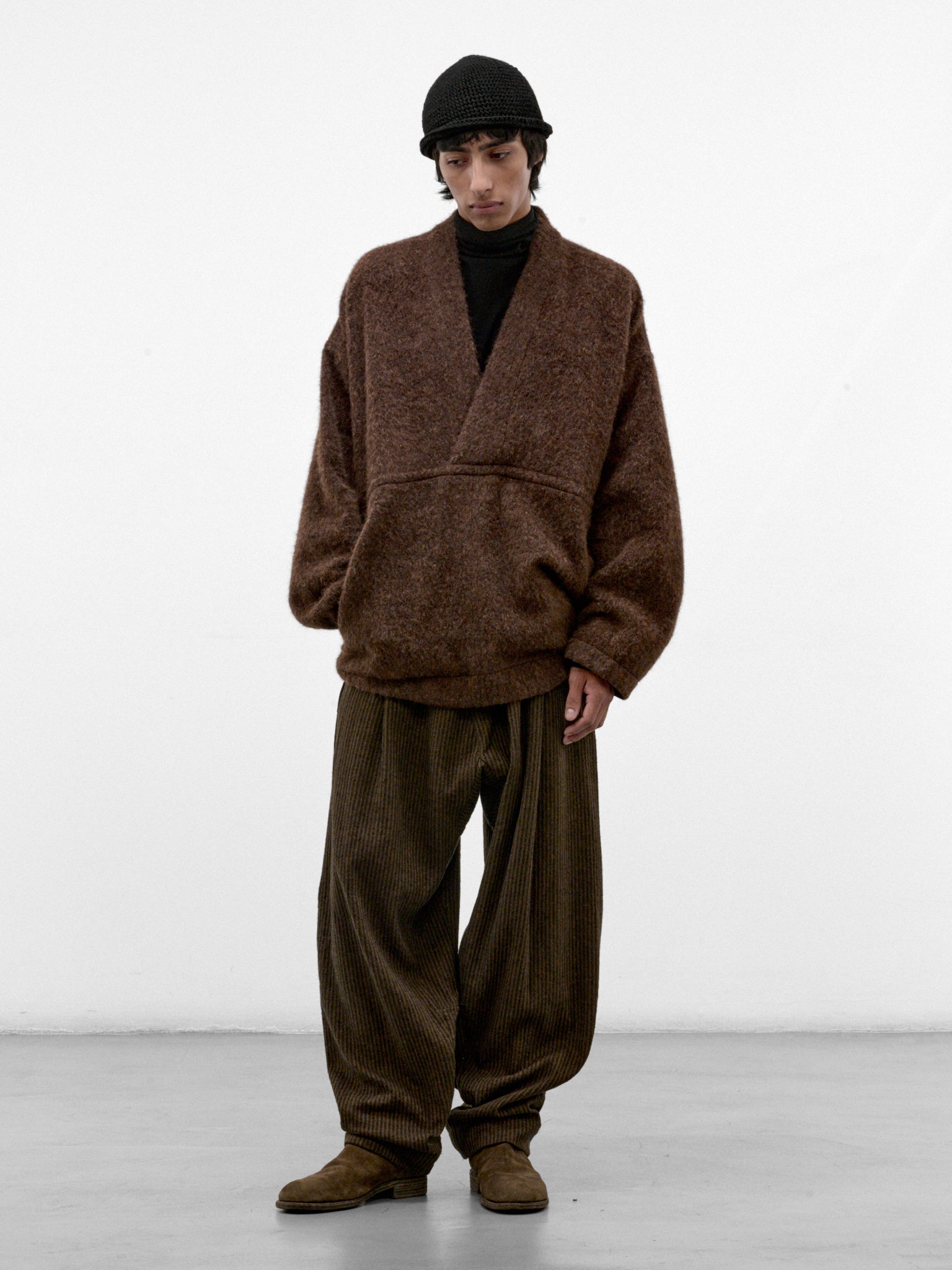 Brown Alpaca-Wool Shawl Sweater (SWEAT#70-BROWN-ALPACA)