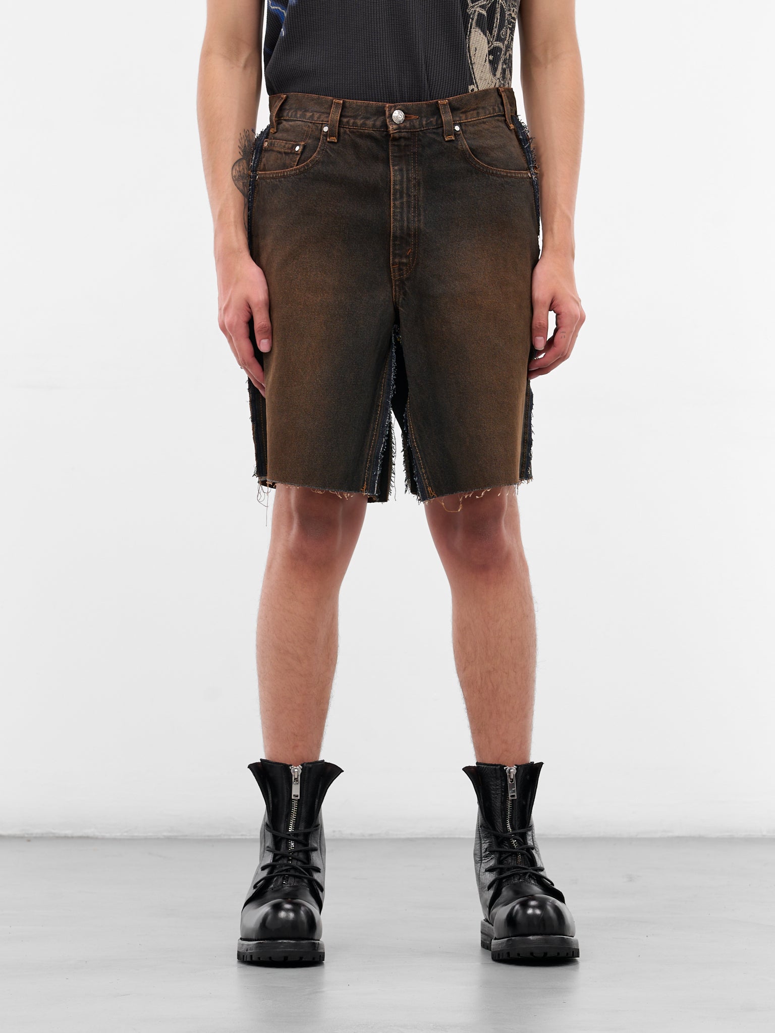Brown Switchblade Deconstructed Denim Shorts (SWITCHBLADE-BROWN)