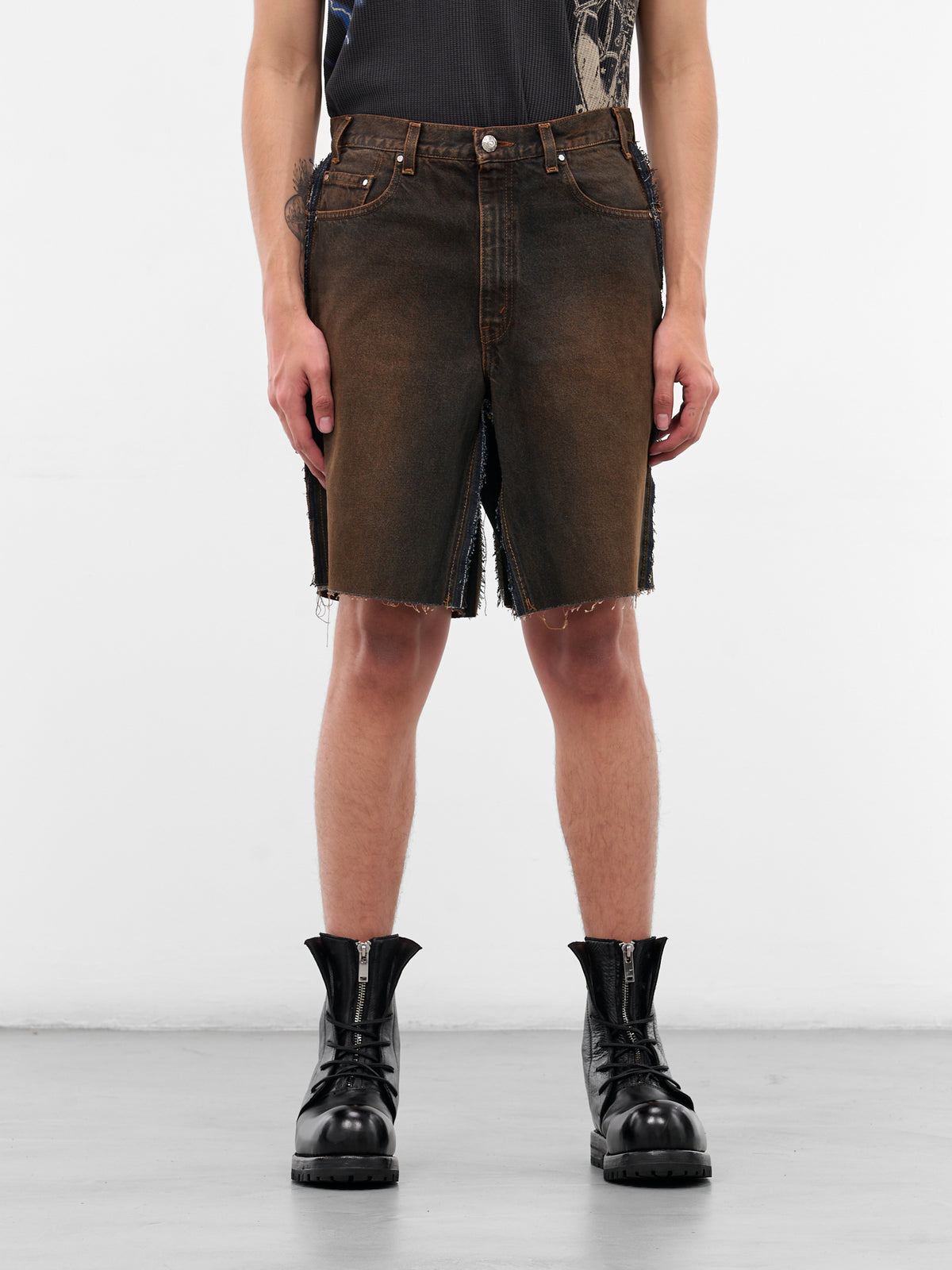 Brown Switchblade Deconstructed Denim Shorts (SWITCHBLADE-BROWN)