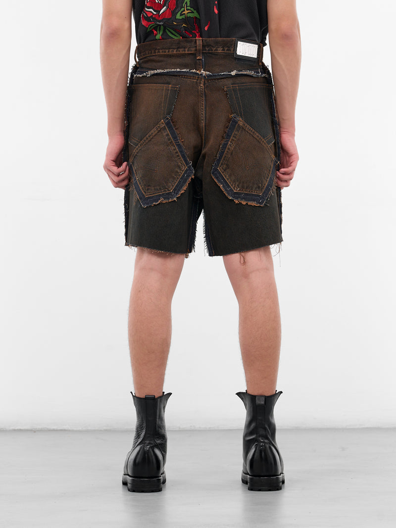 Brown Switchblade Deconstructed Denim Shorts (SWITCHBLADE-BROWN)