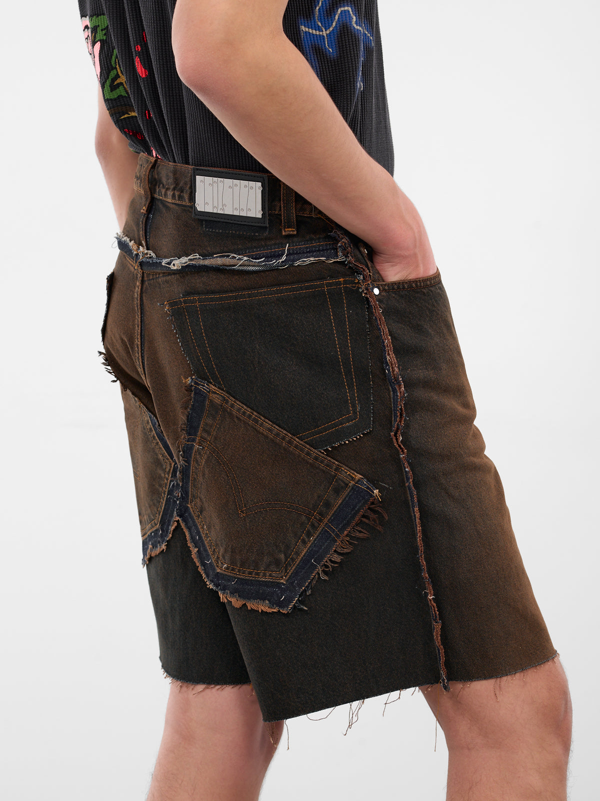 Brown Switchblade Deconstructed Denim Shorts (SWITCHBLADE-BROWN)