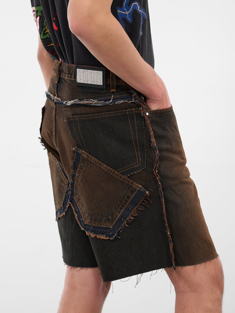 Brown Switchblade Deconstructed Denim Shorts (SWITCHBLADE-BROWN)