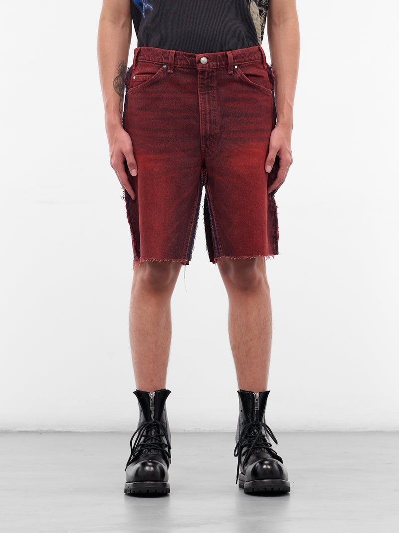 Red Switchblade Deconstructed Denim Shorts (SWITCHBLADE-RED)