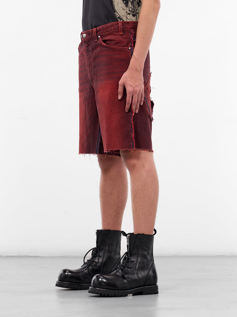 Red Switchblade Deconstructed Denim Shorts (SWITCHBLADE-RED)