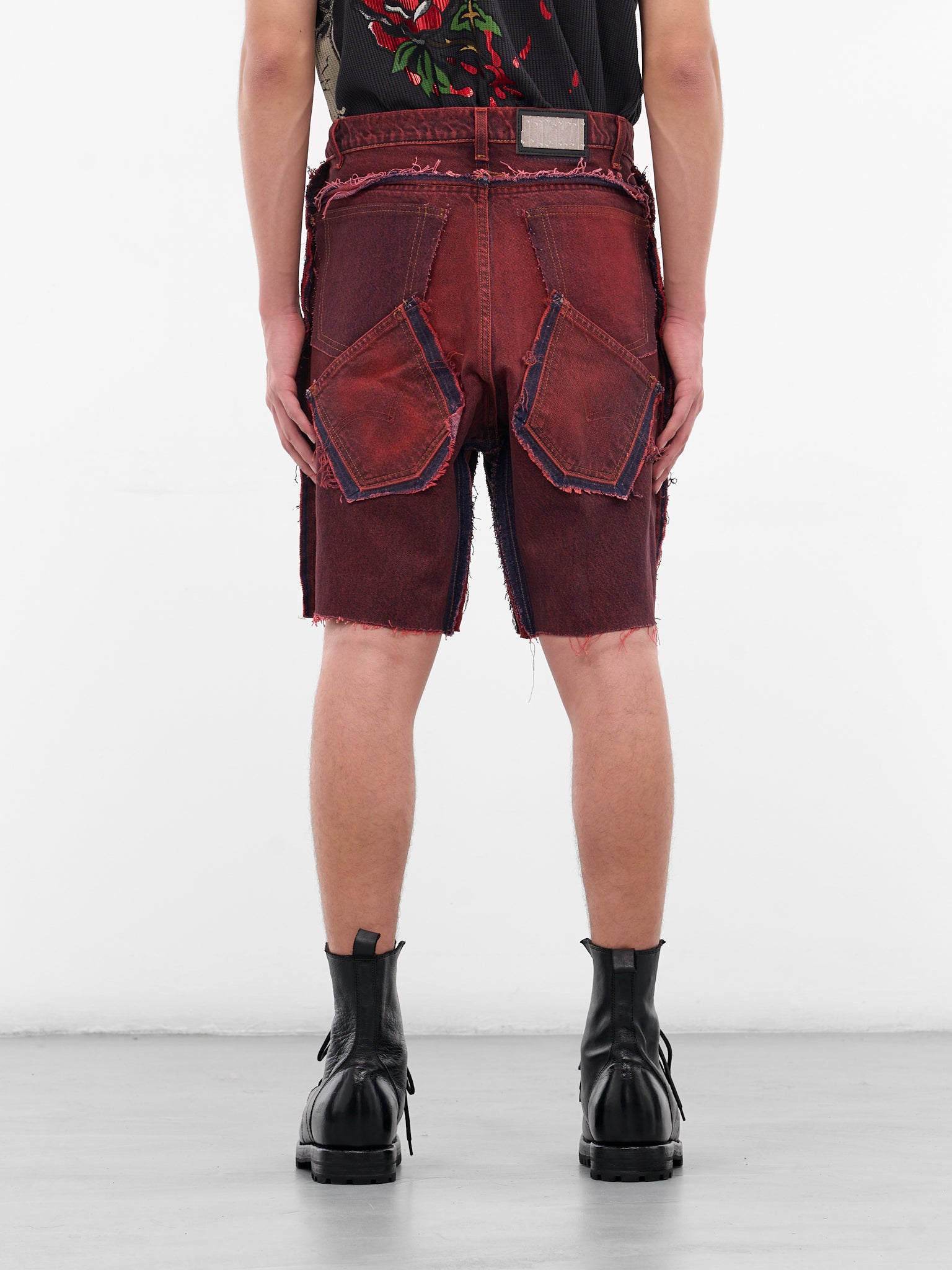 Red Switchblade Deconstructed Denim Shorts (SWITCHBLADE-RED)
