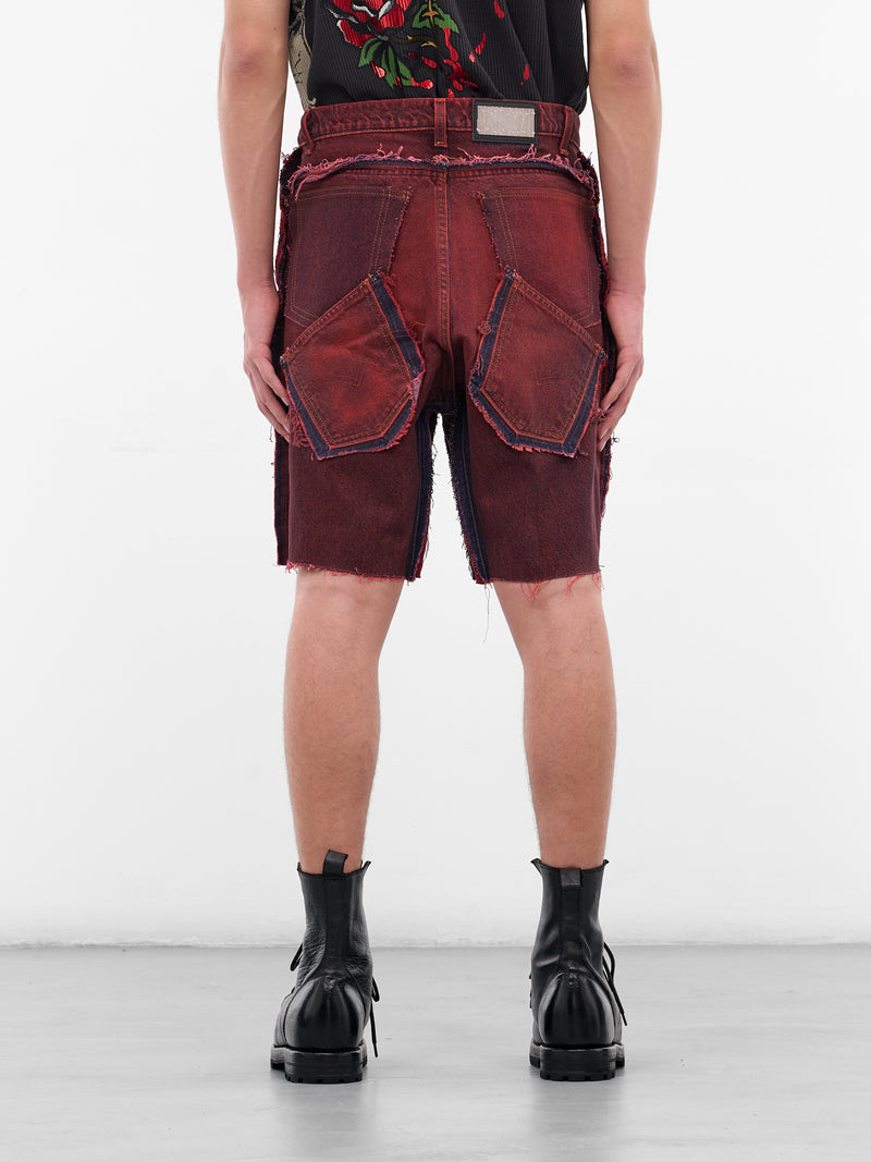 Red Switchblade Deconstructed Denim Shorts (SWITCHBLADE-RED)