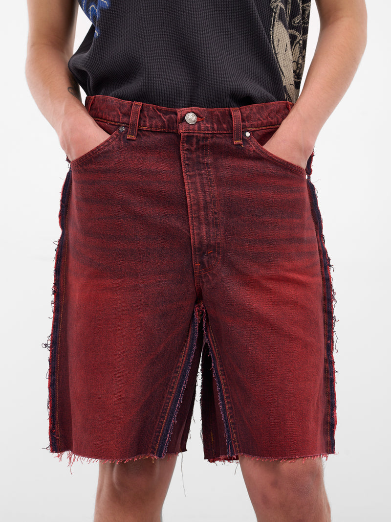 Red Switchblade Deconstructed Denim Shorts (SWITCHBLADE-RED)