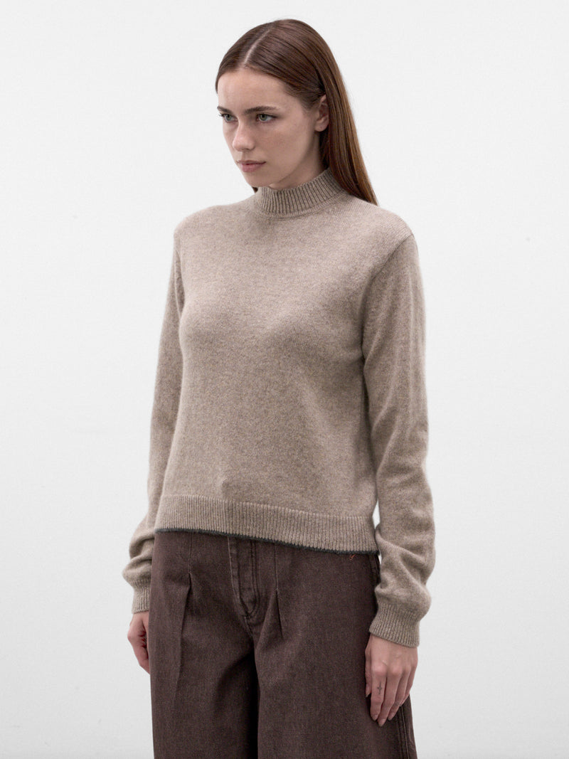 Beige Cashmere High Neck Sweater (SWW00650AK00264-BEIGE)