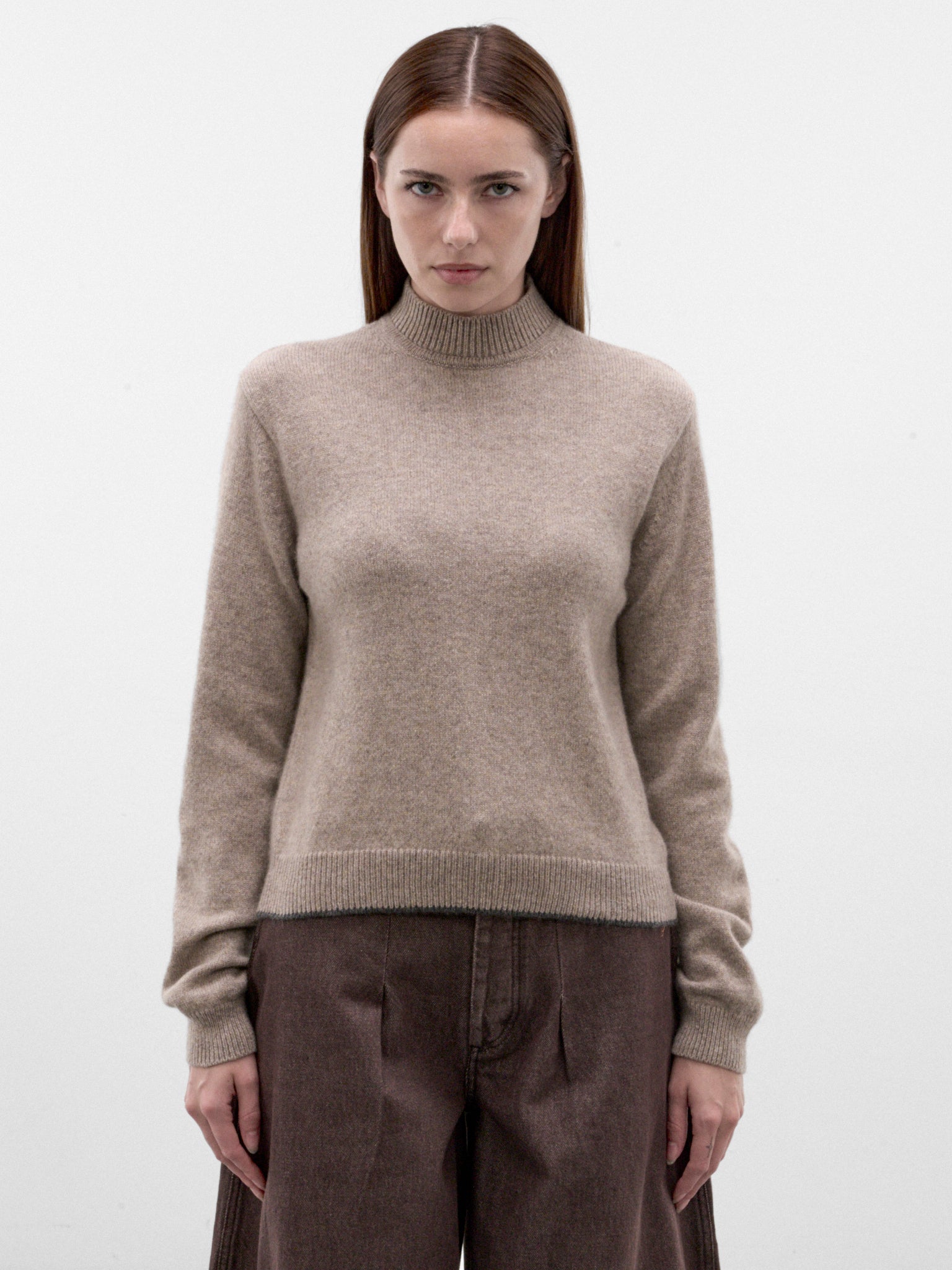 Beige Cashmere High Neck Sweater (SWW00650AK00264-BEIGE)
