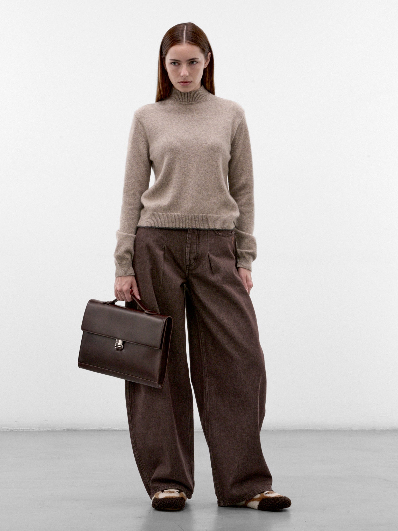 Beige Cashmere High Neck Sweater (SWW00650AK00264-BEIGE)