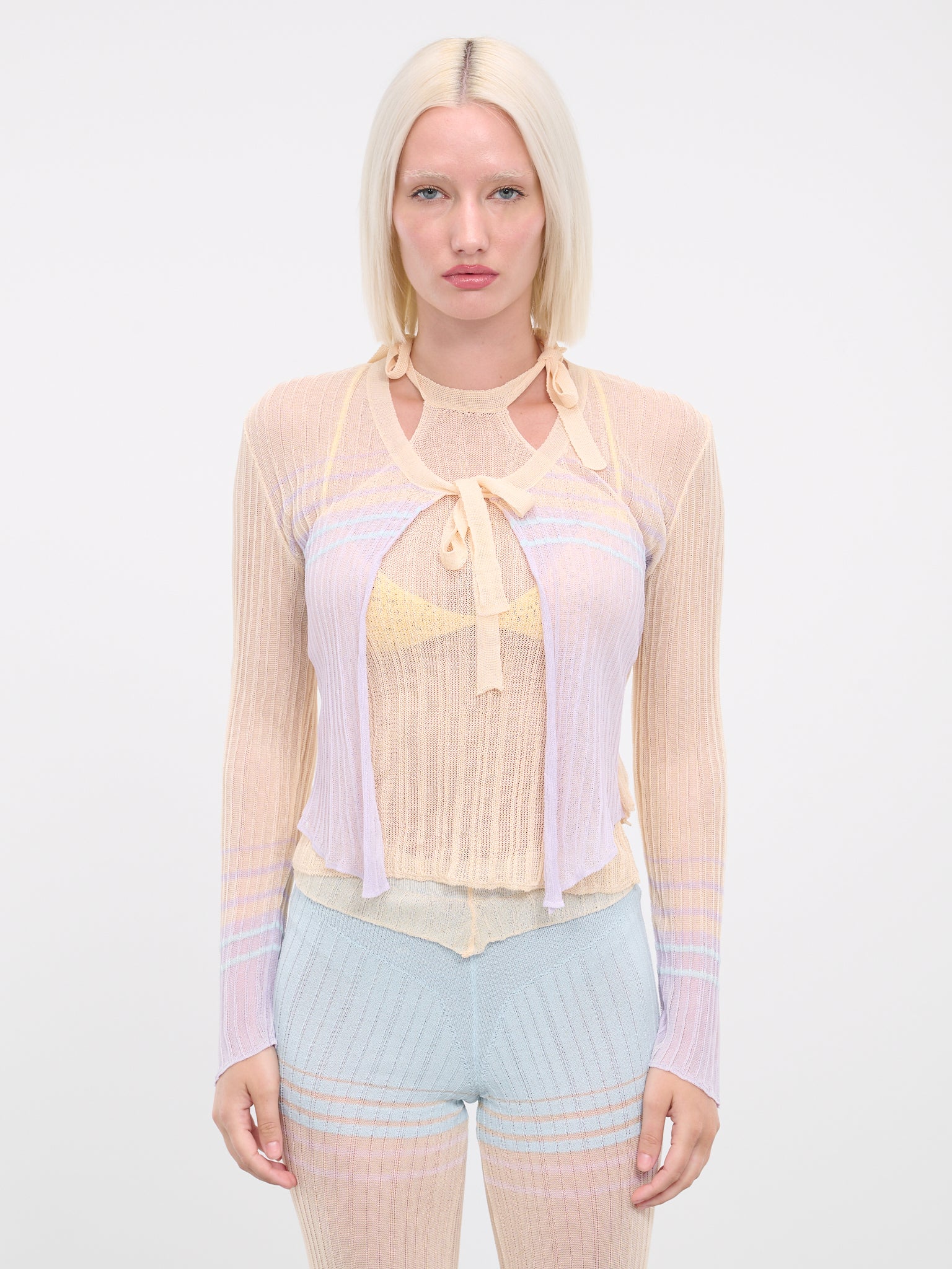 Sheer Knit Cardigan (T0101-PURPLE-CREAM)