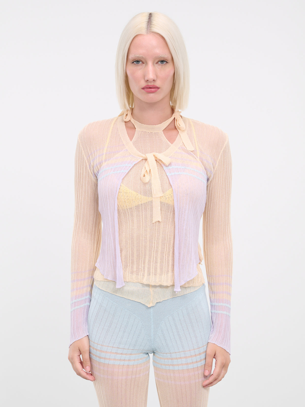 Sheer Knit Cardigan (T0101-PURPLE-CREAM)