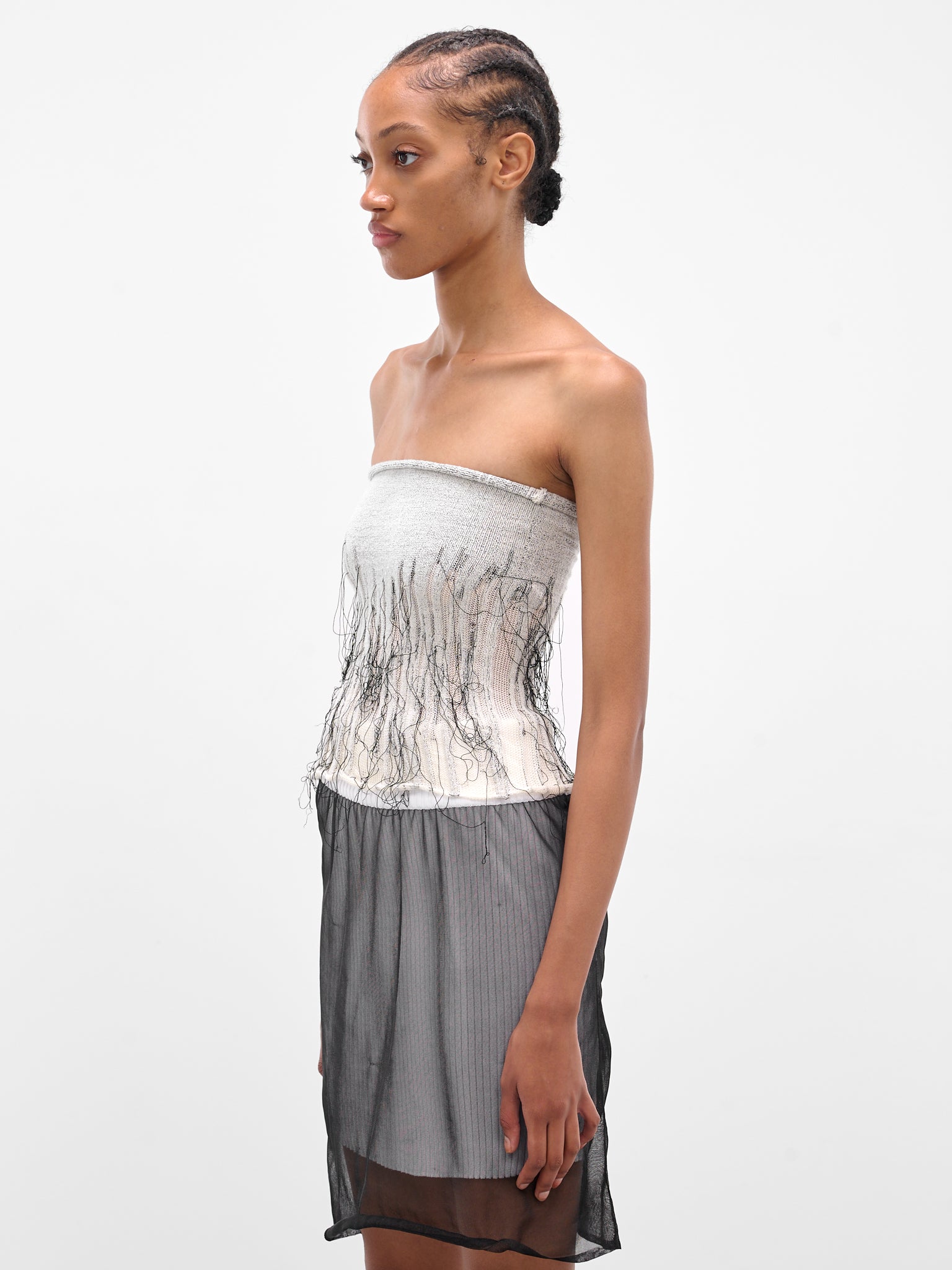 Cream Organic Knit Tube Top (T013-CREAM-BLACK)