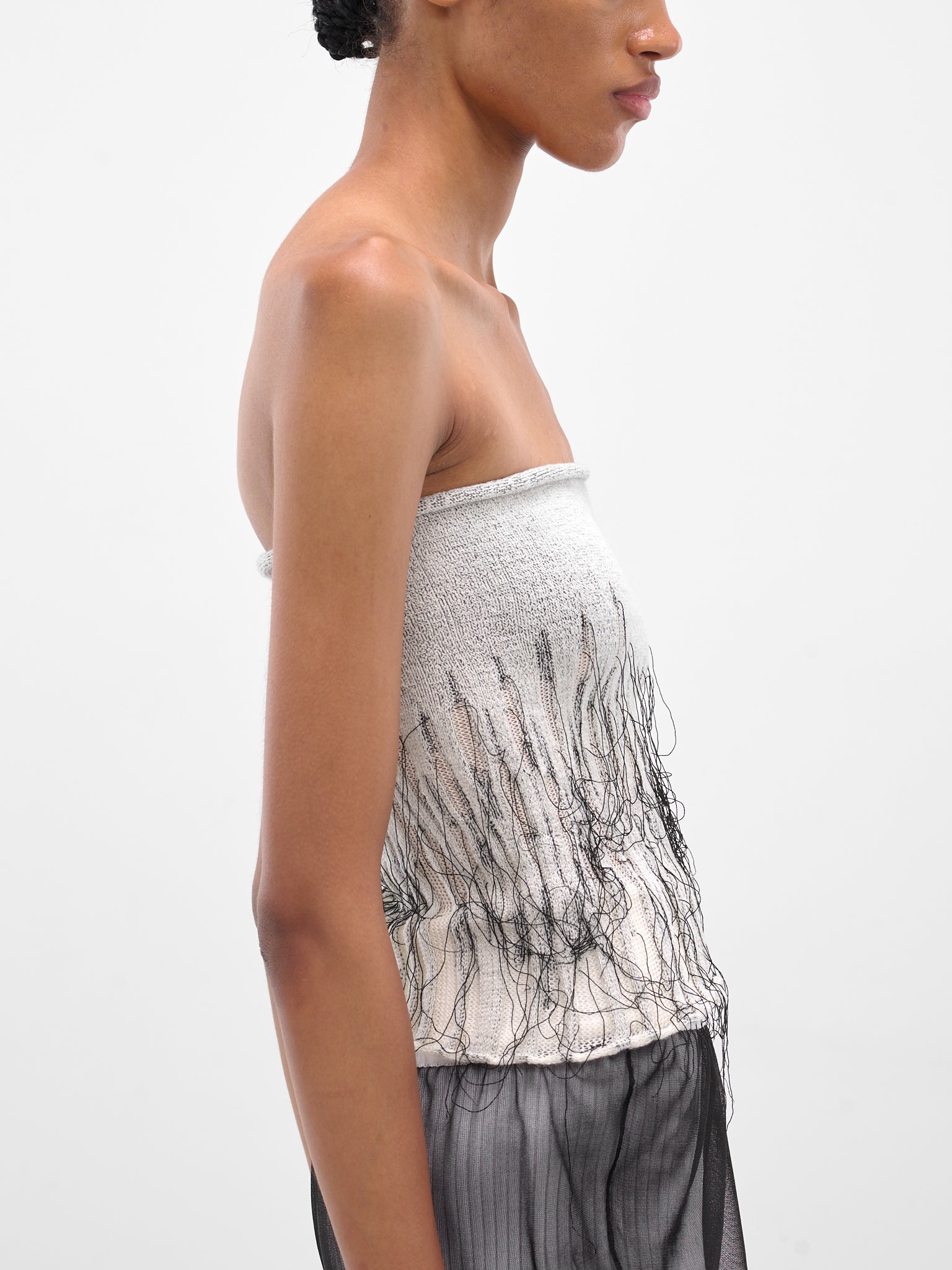Cream Organic Knit Tube Top (T013-CREAM-BLACK)
