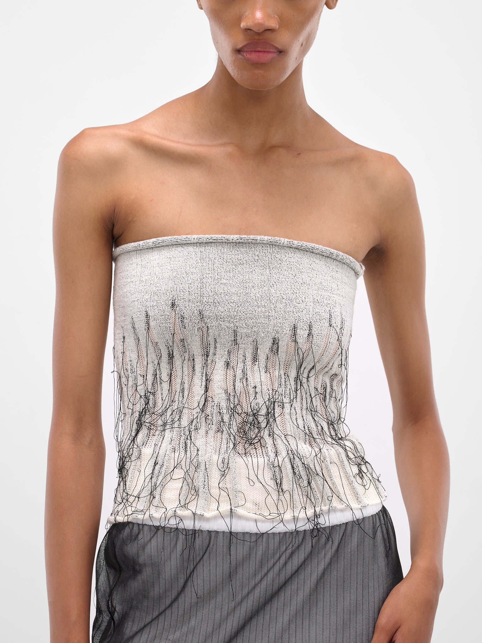 Cream Organic Knit Tube Top (T013-CREAM-BLACK)