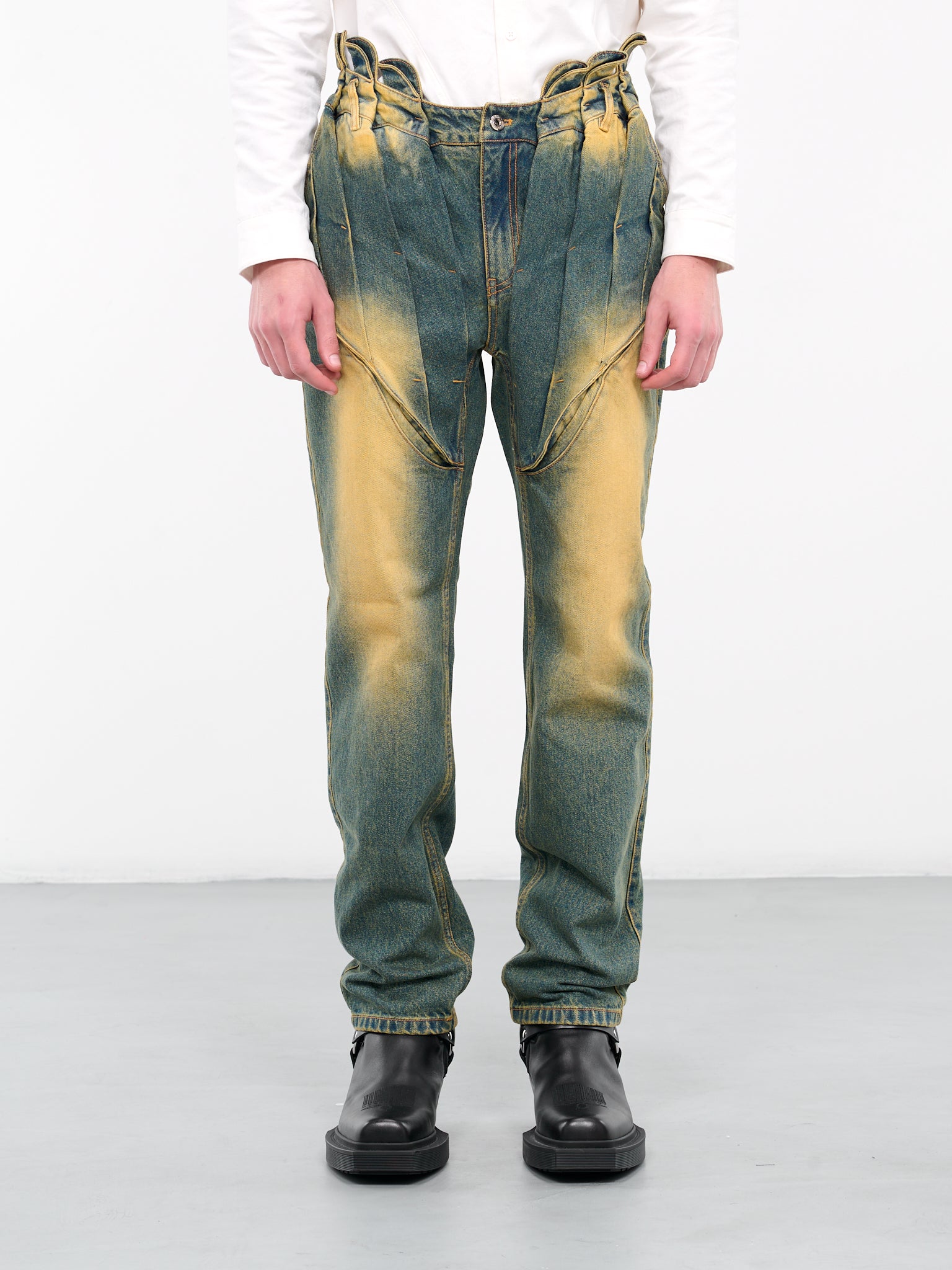 Gathered Corset Jeans (T02-WASHED-GREEN)