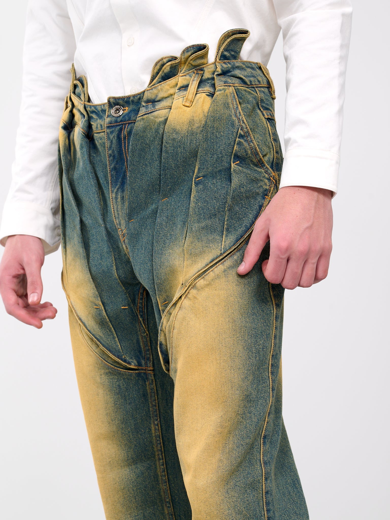 Gathered Corset Jeans (T02-WASHED-GREEN)