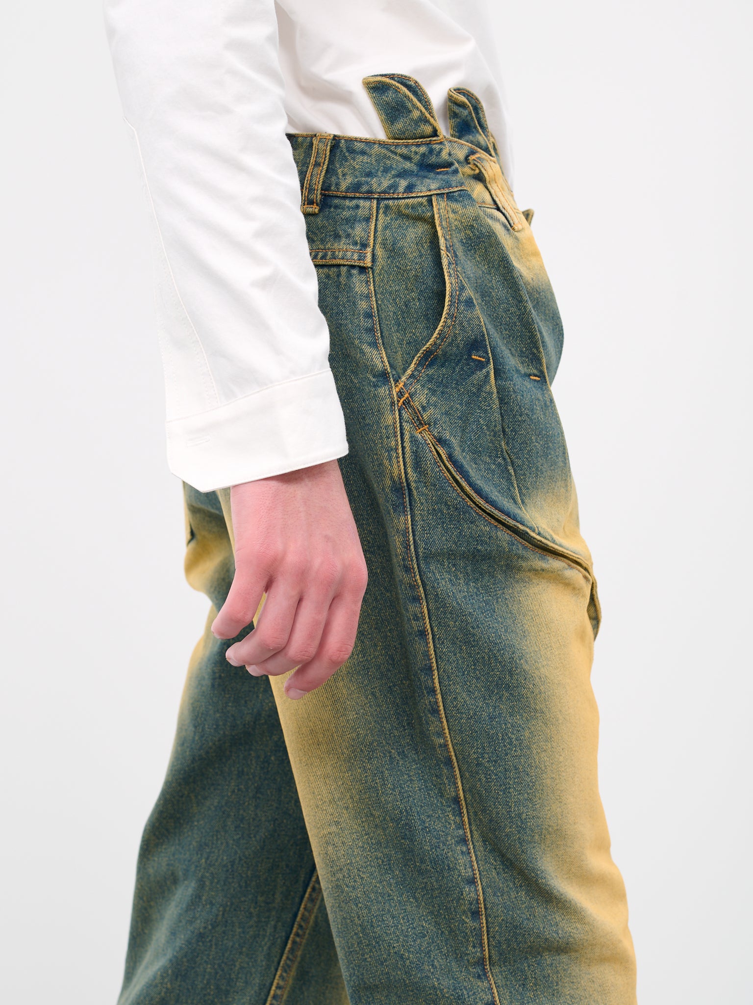Gathered Corset Jeans (T02-WASHED-GREEN)