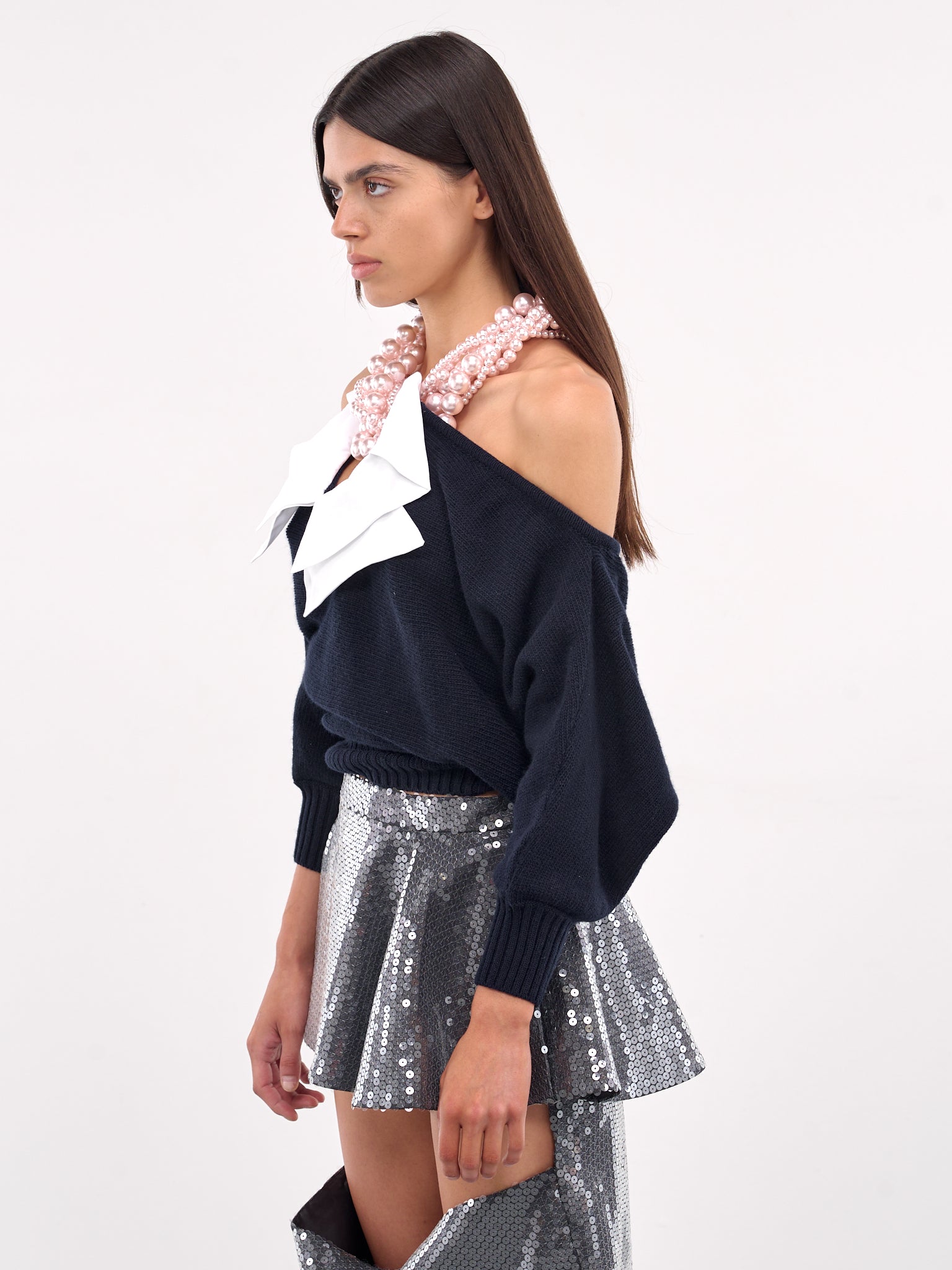 Suspended Necklace Sweater (T024-NAVY-WHITE-PINK)