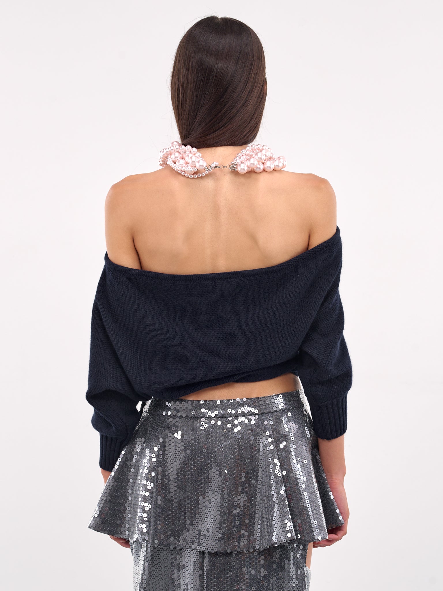 Suspended Necklace Sweater (T024-NAVY-WHITE-PINK)