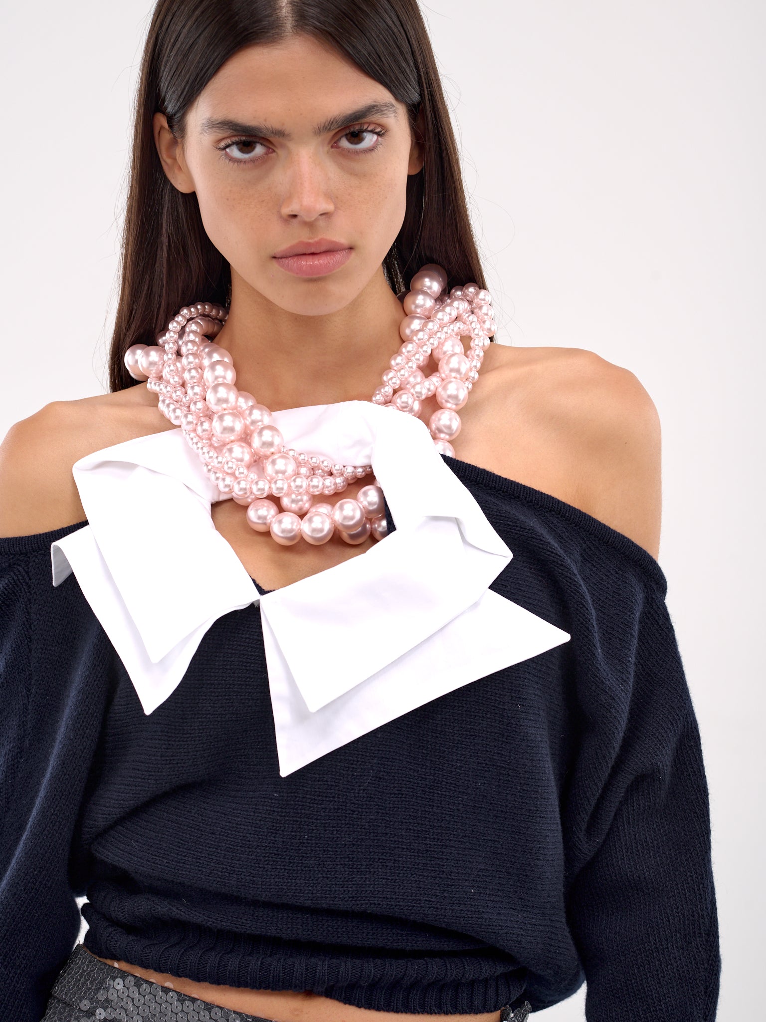 Suspended Necklace Sweater (T024-NAVY-WHITE-PINK)